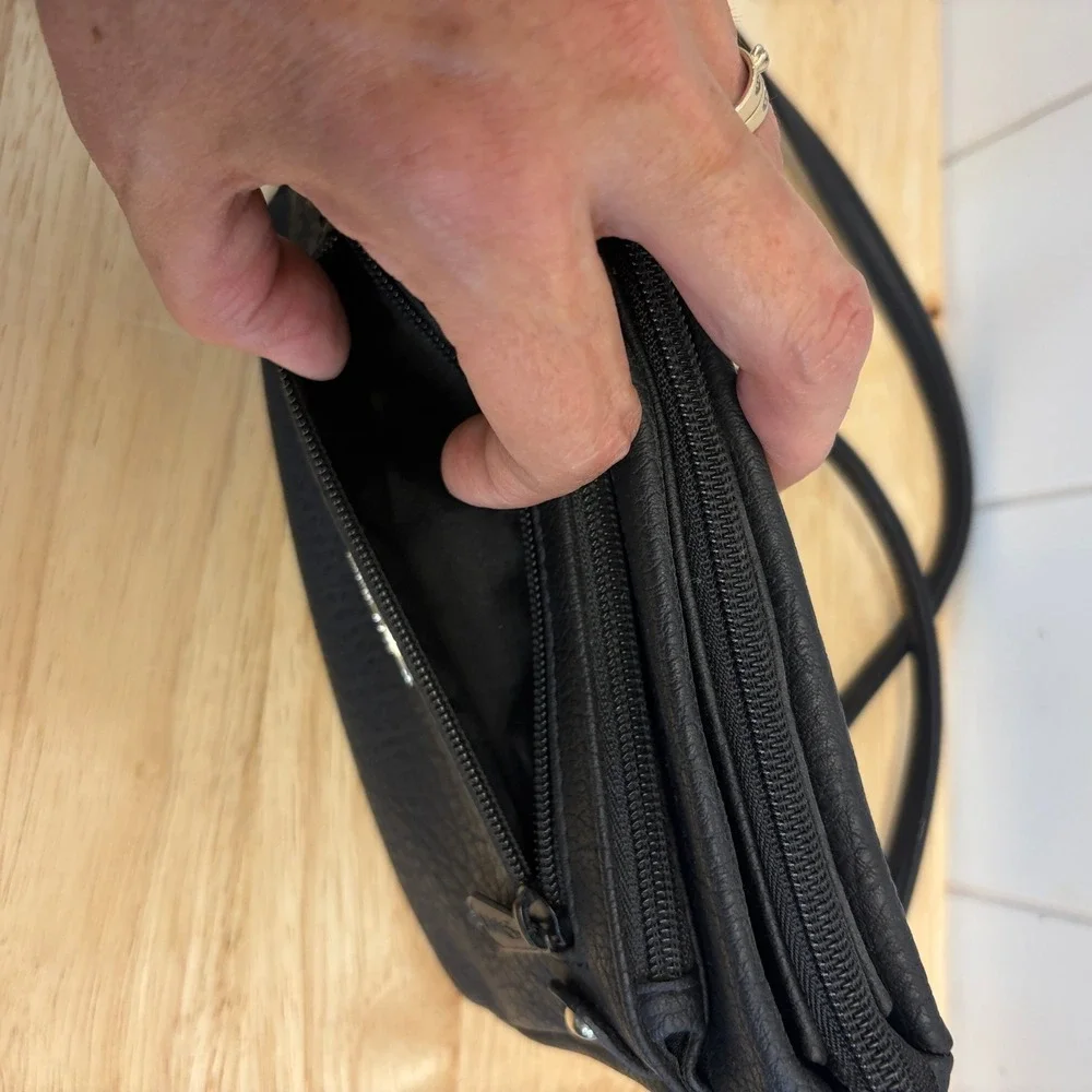 MultiSac Travel Triple Pocket Crossbody Utility Bag Women Small Vegan Leather